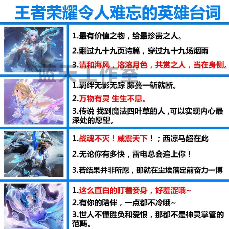 王者中各个英雄台词（王者中各个英雄台词怎么说）
