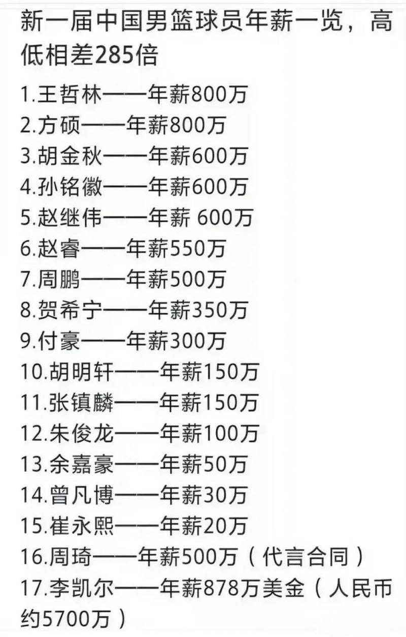 中国男篮年薪多少钱,中国男篮工资表2019-第7张图片-无暮网